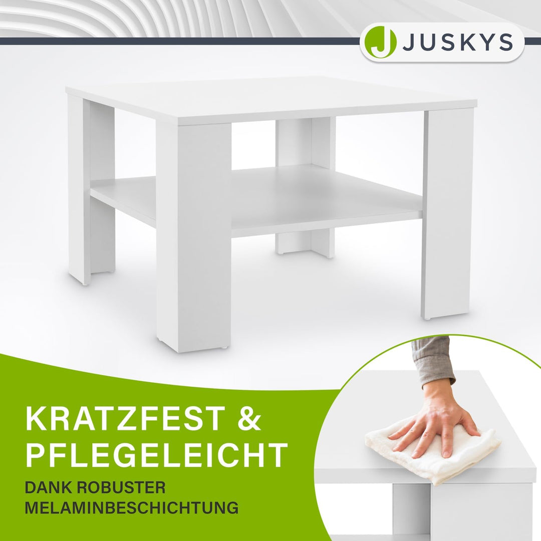 Juskys Couchtisch mit Ablage 60x60x40 cm - Holz, pflegeleicht, robust - Moderner Beistelltisch für Z