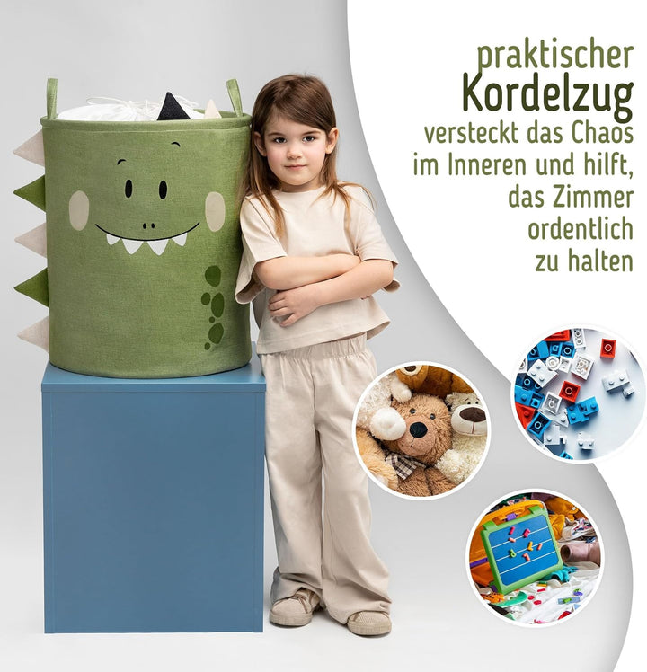 SIPO Spielzeugkorb Premium XXL 63L Dino, Faltbarer Spielzeug-Organizer mit Kordelzug, wasserdicht, T