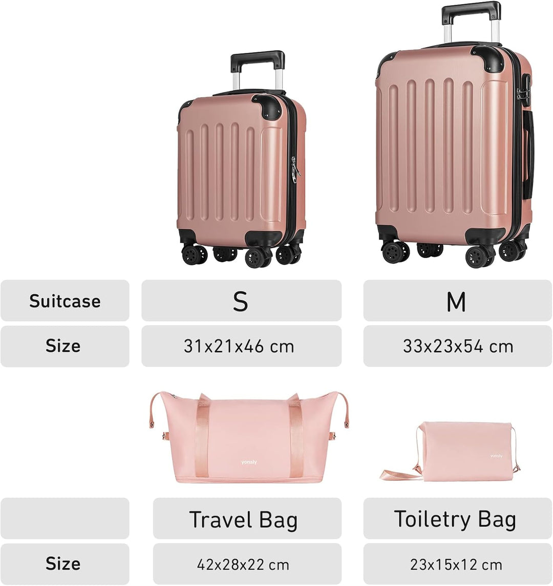 Reisekoffer Set 4-teilig, Trolley Kofferset mit 1 Reisetasche, 1 Kulturbeutel, Rollkoffer Handgepäck
