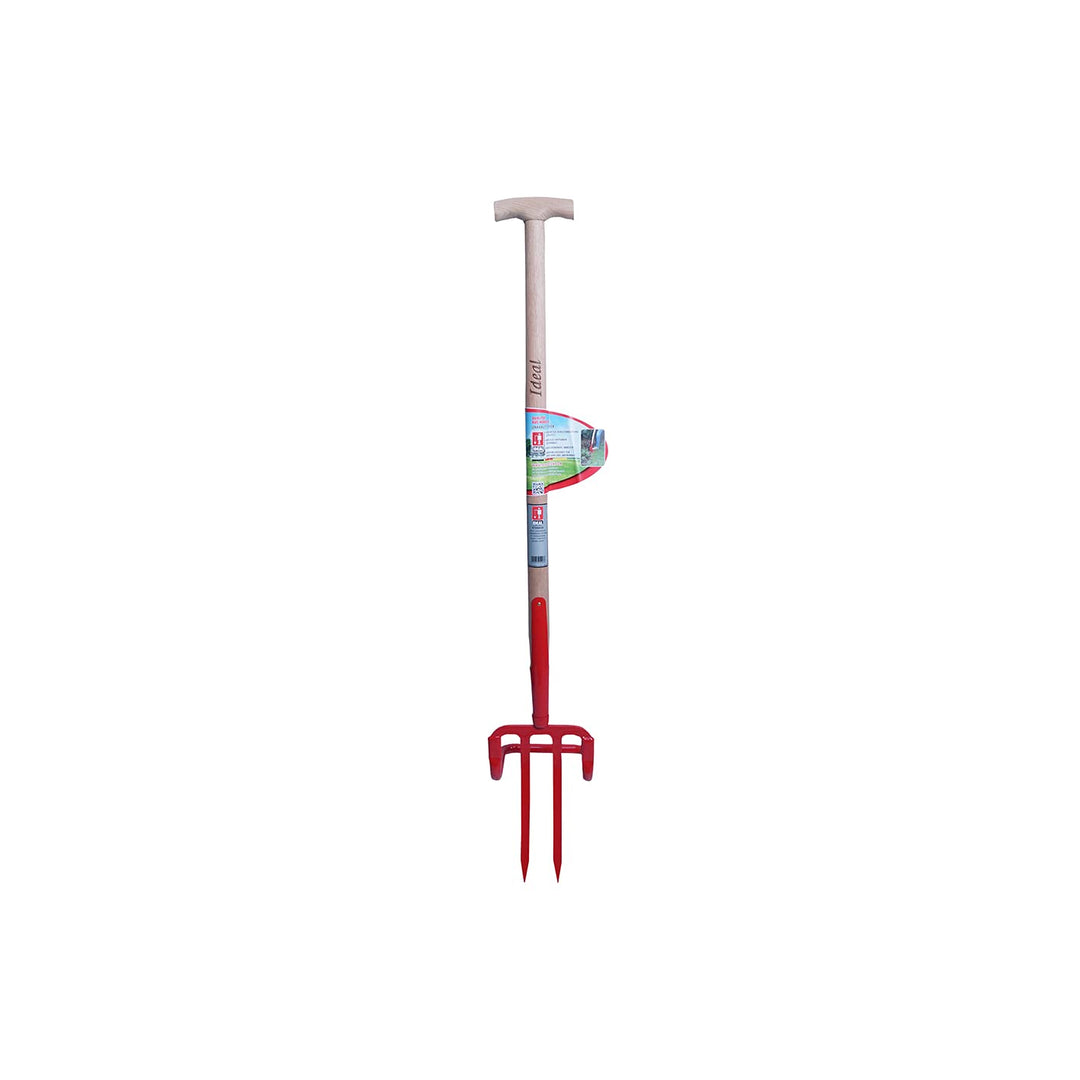 Ideal Unkrautstecher mit Bügel 2 Bajonettzinken, Rot/Beige, 19 x 15 x 112 cm
