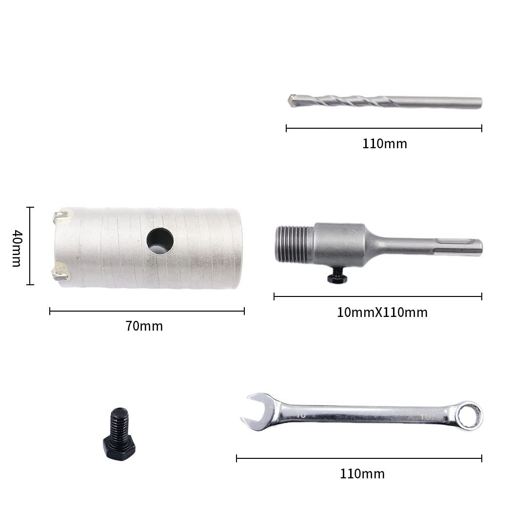Betonbohrer 40mm mit SDS-Bit und 110mm Adapter, Hartmetall-Hohlbohrer für Ziegel, Beton, Zementstein