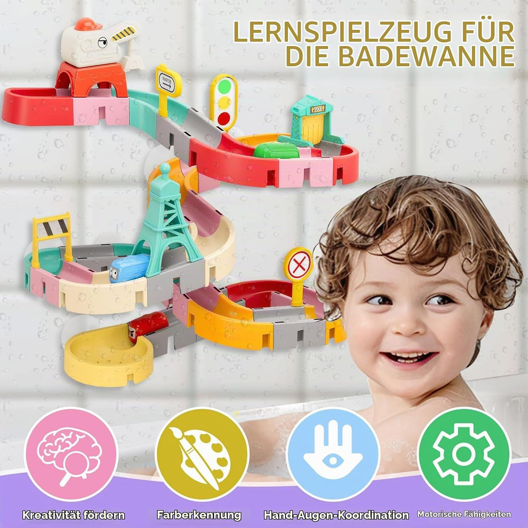 Badewannenspielzeug, 52 Stück Badespielzeug für Kinder ab 3 4 5 6 Jahre, DIY Kugelbahn Badewannen Sp