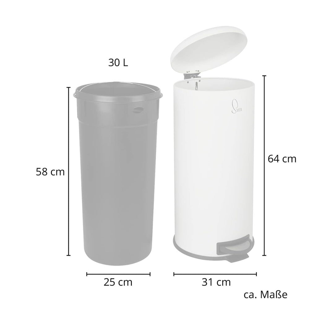 SVITA T30 Mülleimer Weiss Treteimer Abfalleimer 30 Liter inkl. Inneneimer rund, Weiss
