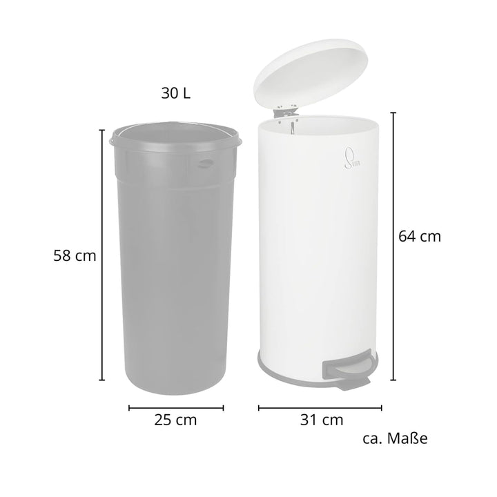 SVITA T30 Mülleimer Weiss Treteimer Abfalleimer 30 Liter inkl. Inneneimer rund, Weiss