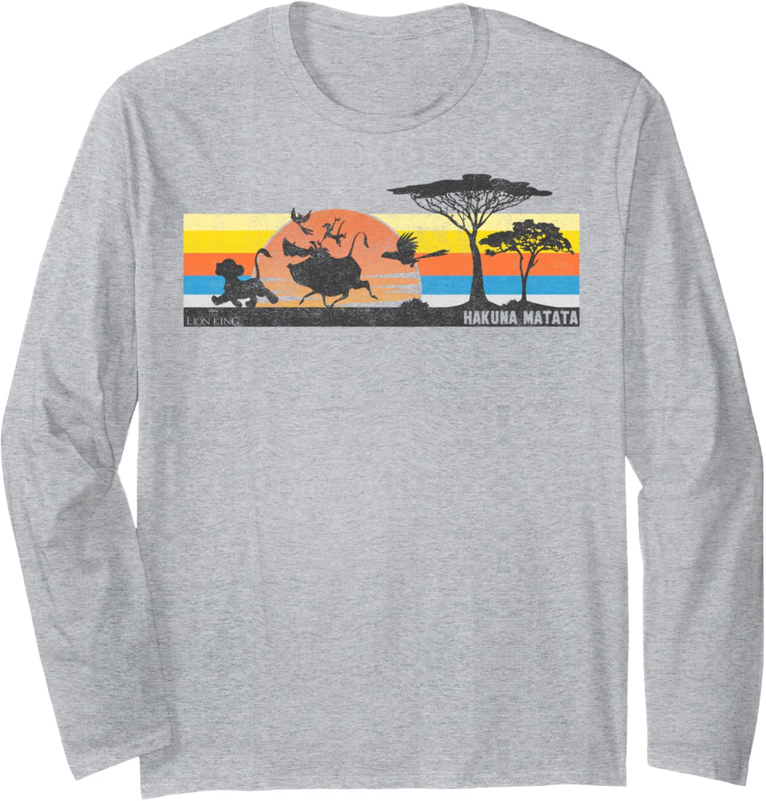 Disney Lion King Hakuna Matata Faded Retro Striped Portrait Langarmshirt