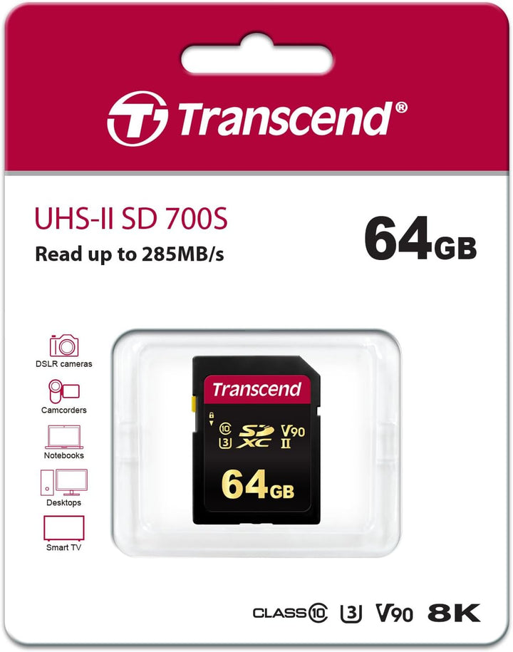 Transcend 64 GB SDXC/SDHC 700S Speicherkarte TS64GSDC700S / bis zu 285 MBs lesen und 180 MBs schreib