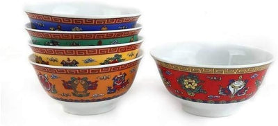 lachineuse - Serie 5 asiatische Reisschalen Ø 11,5 cm 275 ml - Design der 8 glücklichen buddhistisch