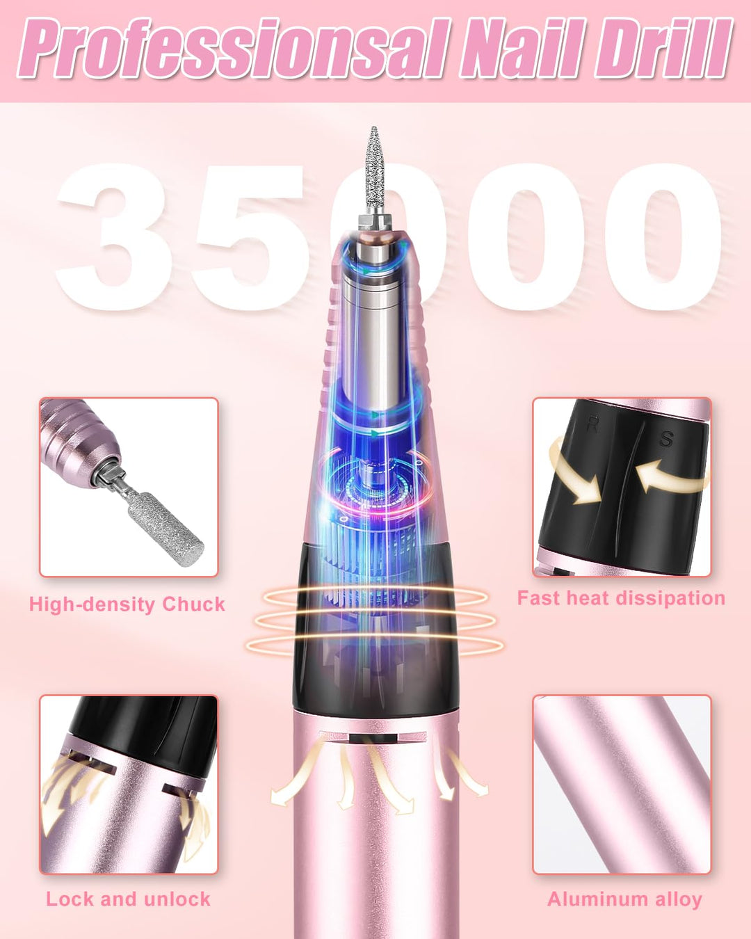 Professionelle Nagelschleifer 35000 U/min Nagelschleifer mit LCD Display und 6 Schleifbits für Pedik