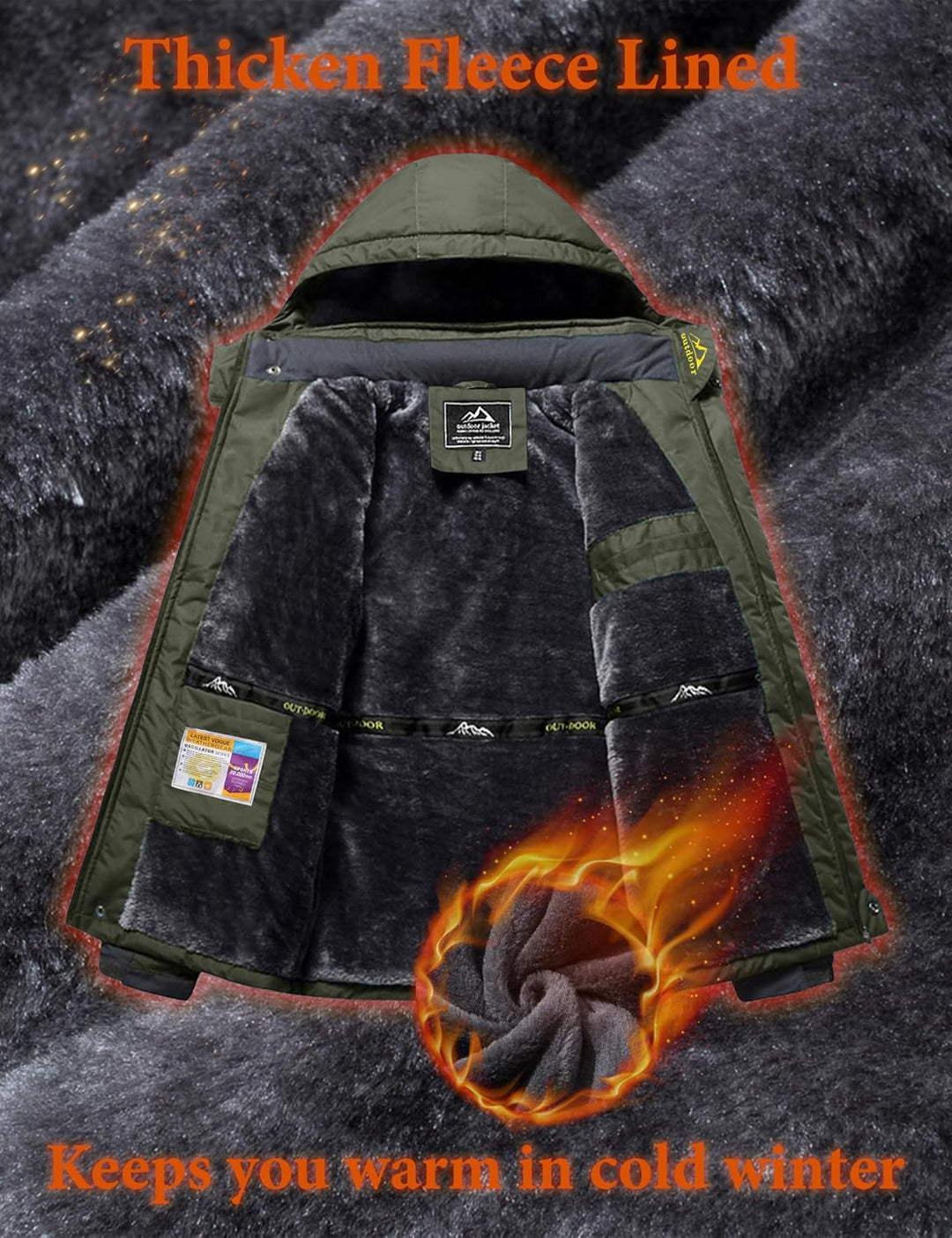MAGCOMSEN Herren Winter Fleecejacke Warme Gefüttert Skijacke Outdoor Winddicht Wasserdicht Jacke Ver