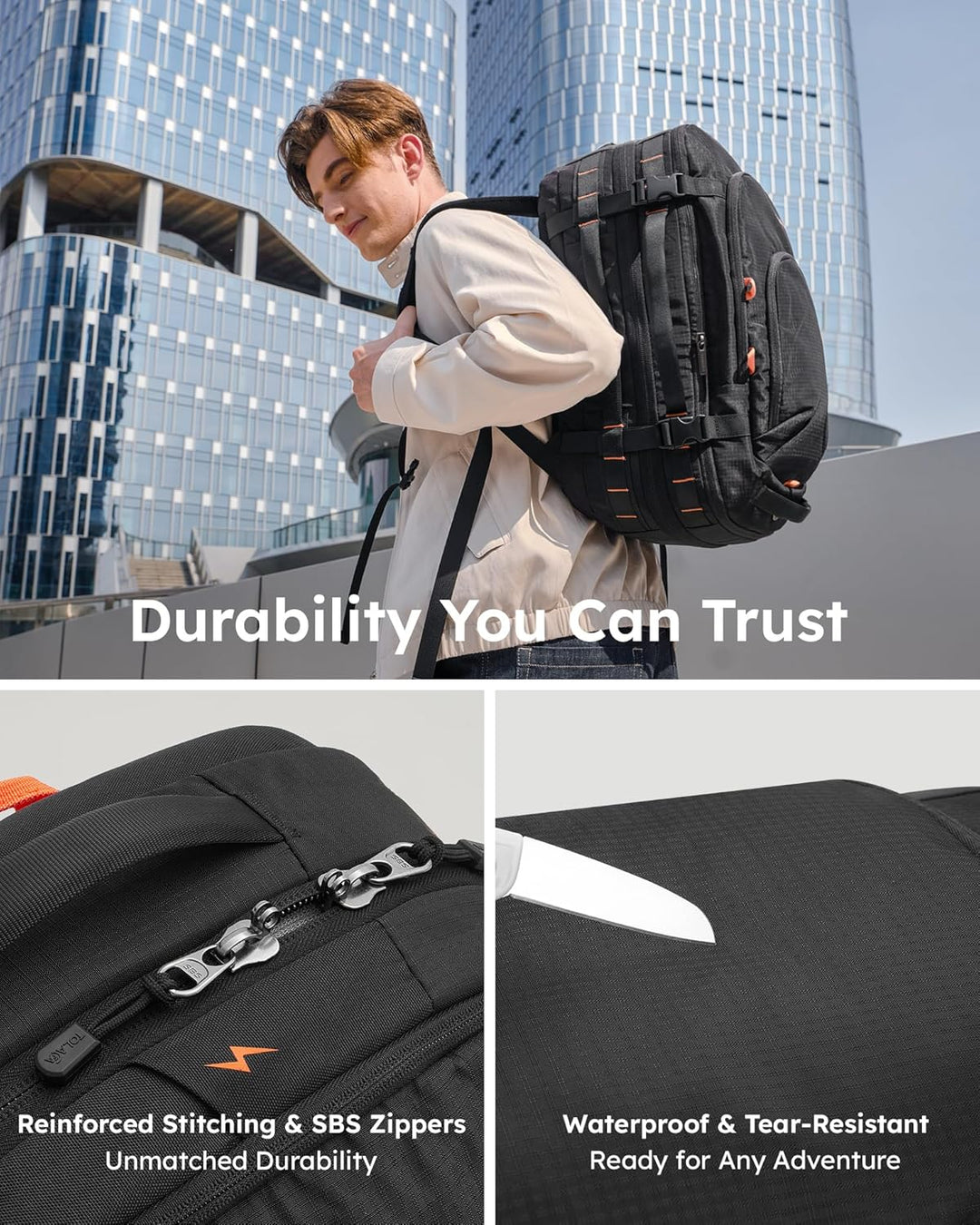 Tolaccea Reiserucksack, Handgepäck Flugzeug, TSA Freundlich Handgepäck Rucksack 35L-45L, Travel Back