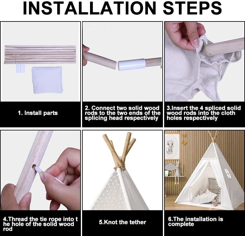 Camiraft Weiss Kinder Tipi Zelt,klassisches indisches Spielzelt für Kinder,Kinderzelte aus Polyester