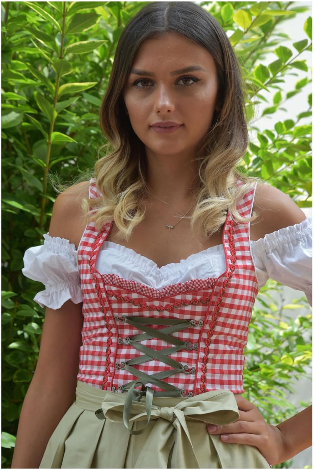 Dirndl Set Trachtenkleid 510GT Rot Weiss kariert (42)