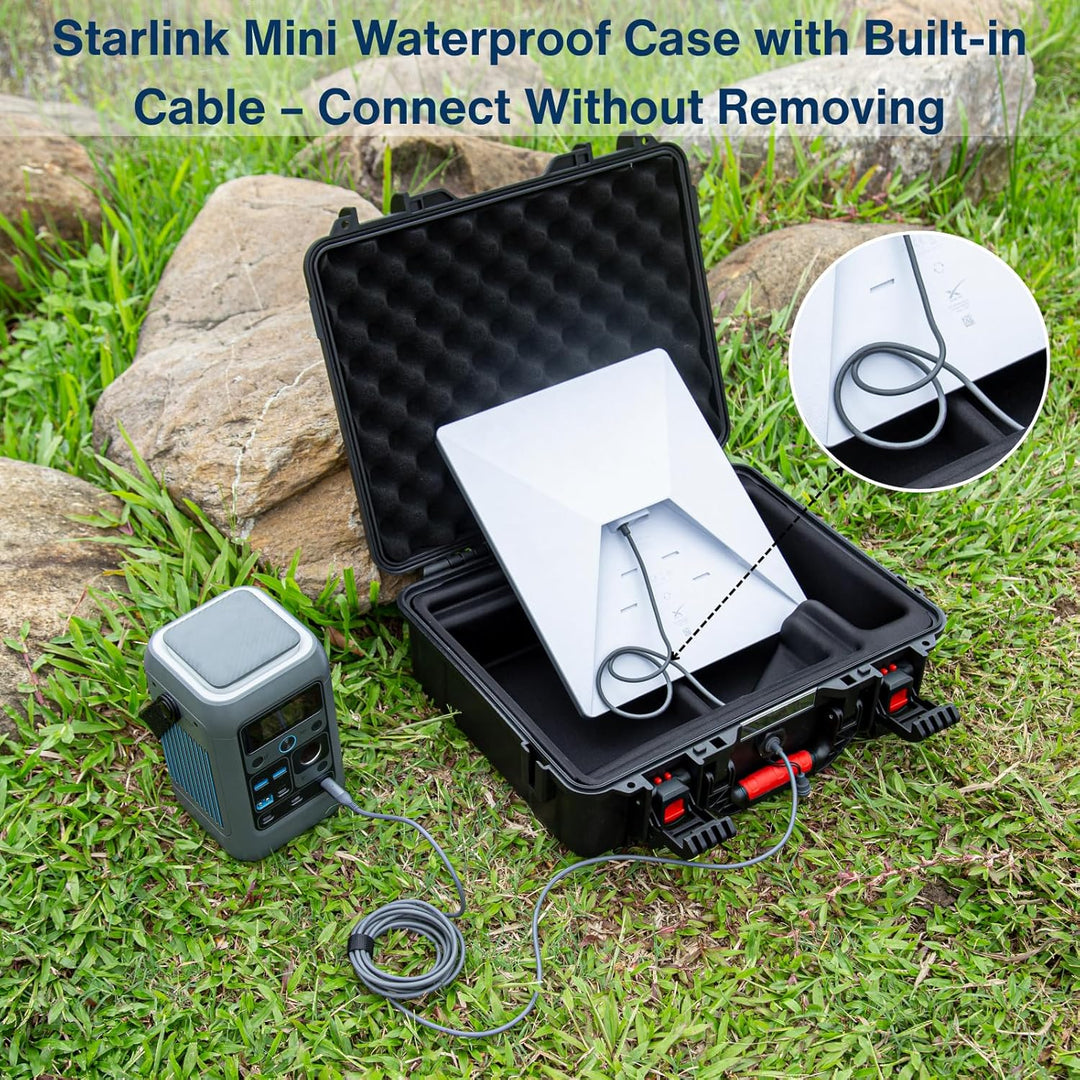 IP67 Waterproof Storage Case for Starlink Mini with Waterproof DC Female Charging Port – Protective