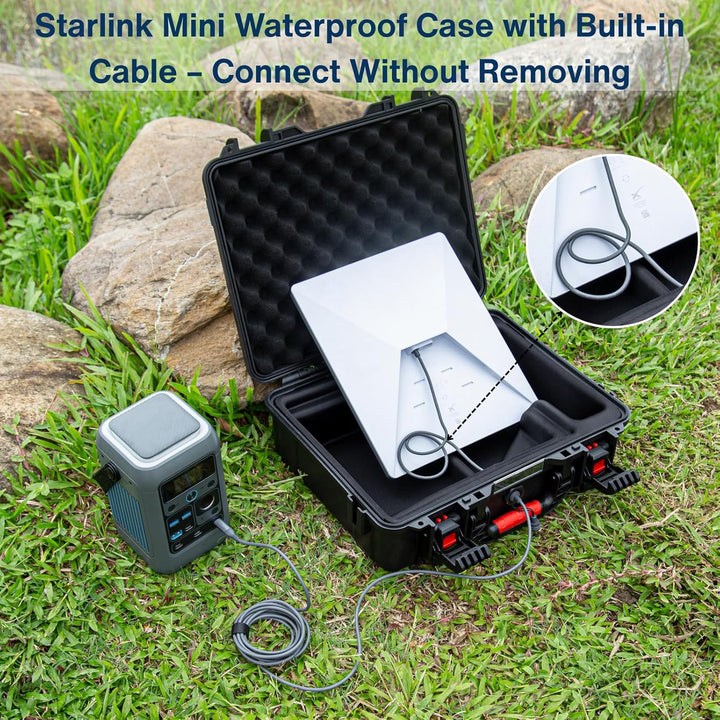 IP67 Waterproof Storage Case for Starlink Mini with Waterproof DC Female Charging Port – Protective