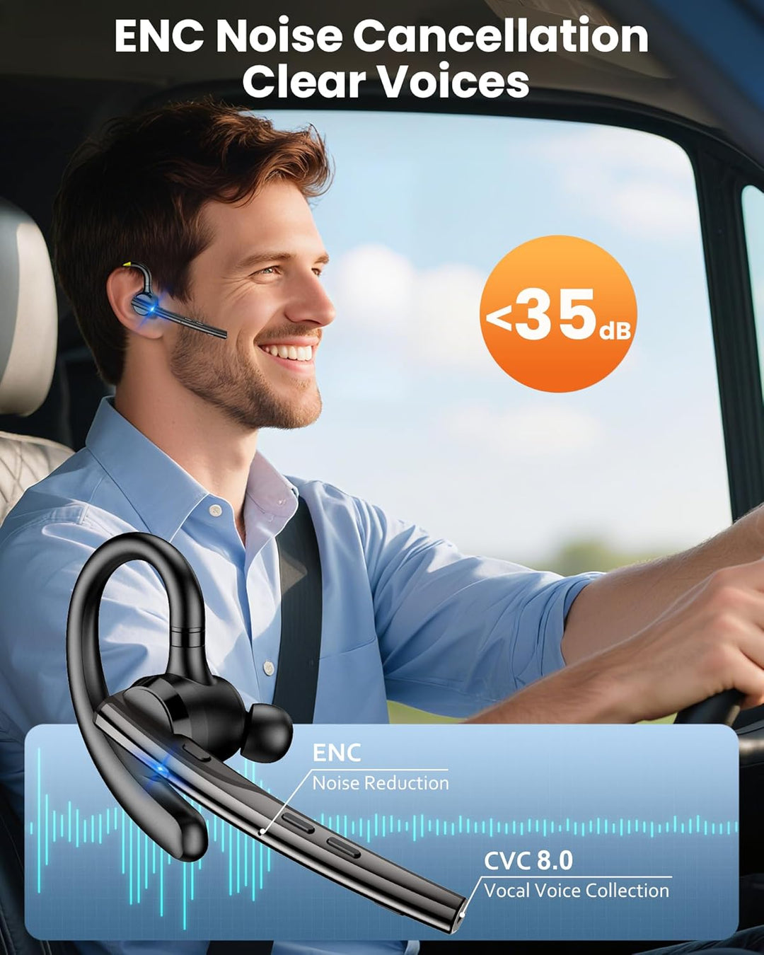 New Bee Bluetooth-Headset V5.3 Bluetooth-Freisprecheinrichtung, Dual-Mikrofon mit 500 mAh Ladehülle,
