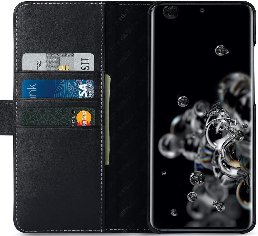 STILGUT Talis kompatibel mit Samsung Galaxy S20 Ultra Hülle mit Kartenfach aus Leder, Wallet Case, L