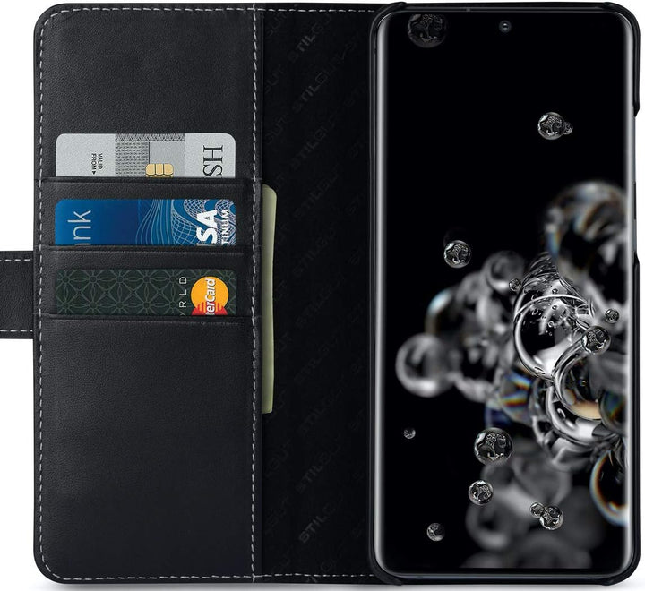 STILGUT Talis kompatibel mit Samsung Galaxy S20 Ultra Hülle mit Kartenfach aus Leder, Wallet Case, L