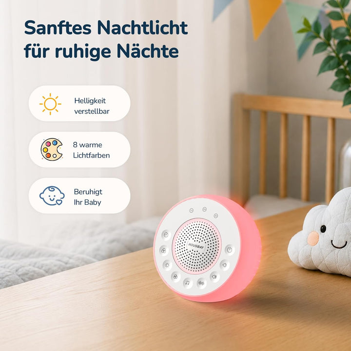 Housbay White Noise Machine für Babys mit Nachtlicht – Weisses Rauschen Gerät für Neugeborene, 31 be