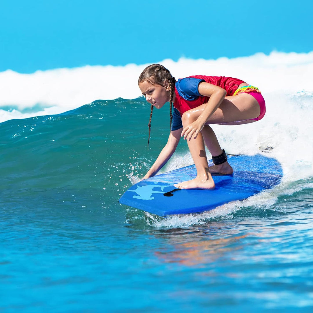 HOMASIS Bodyboard mit Halteleine, Rutschfestes Schwimmbrett aus XPE & HDPE, Surfbrett mit Hai-Aufdru