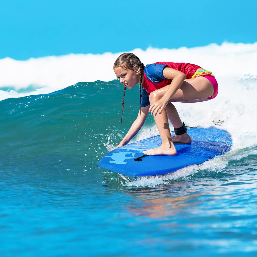 HOMASIS Bodyboard mit Halteleine, Rutschfestes Schwimmbrett aus XPE &amp; HDPE, Surfbrett mit Hai-Aufdru
