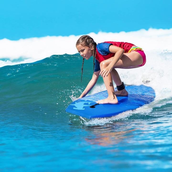 HOMASIS Bodyboard mit Halteleine, Rutschfestes Schwimmbrett aus XPE &amp; HDPE, Surfbrett mit Hai-Aufdru