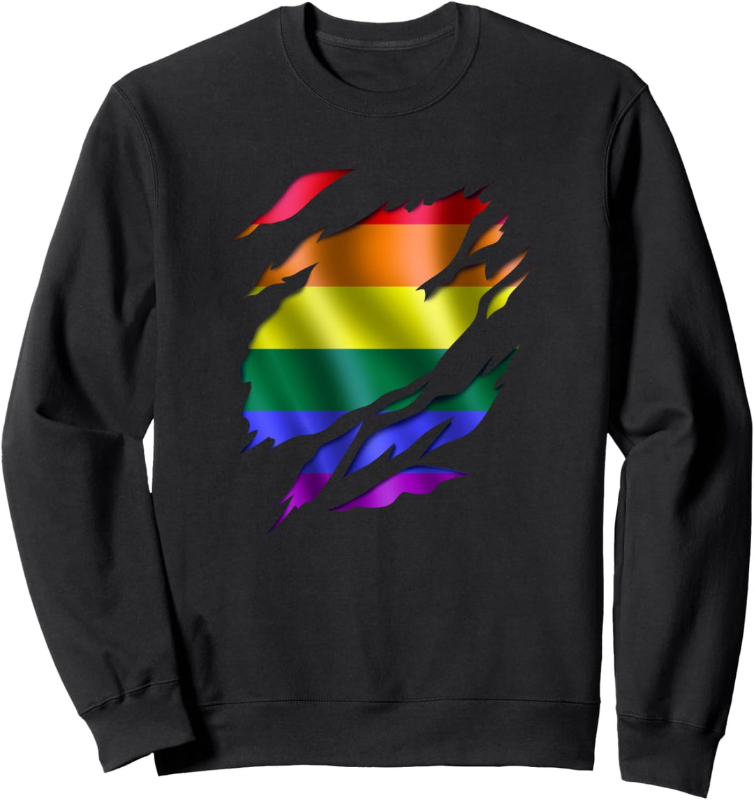 Regenbogen Flagge Zerrissener Effekt Design Sweatshirt