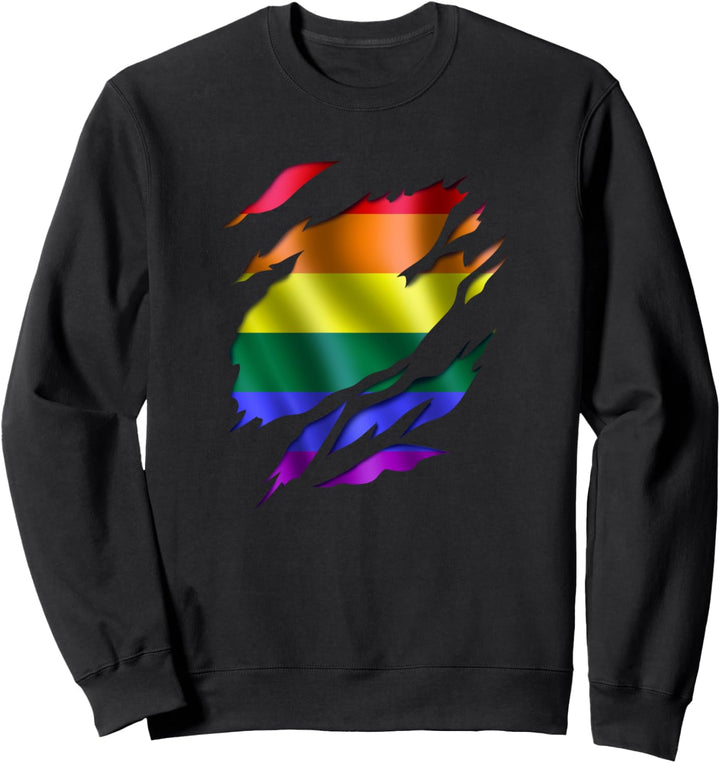 Regenbogen Flagge Zerrissener Effekt Design Sweatshirt