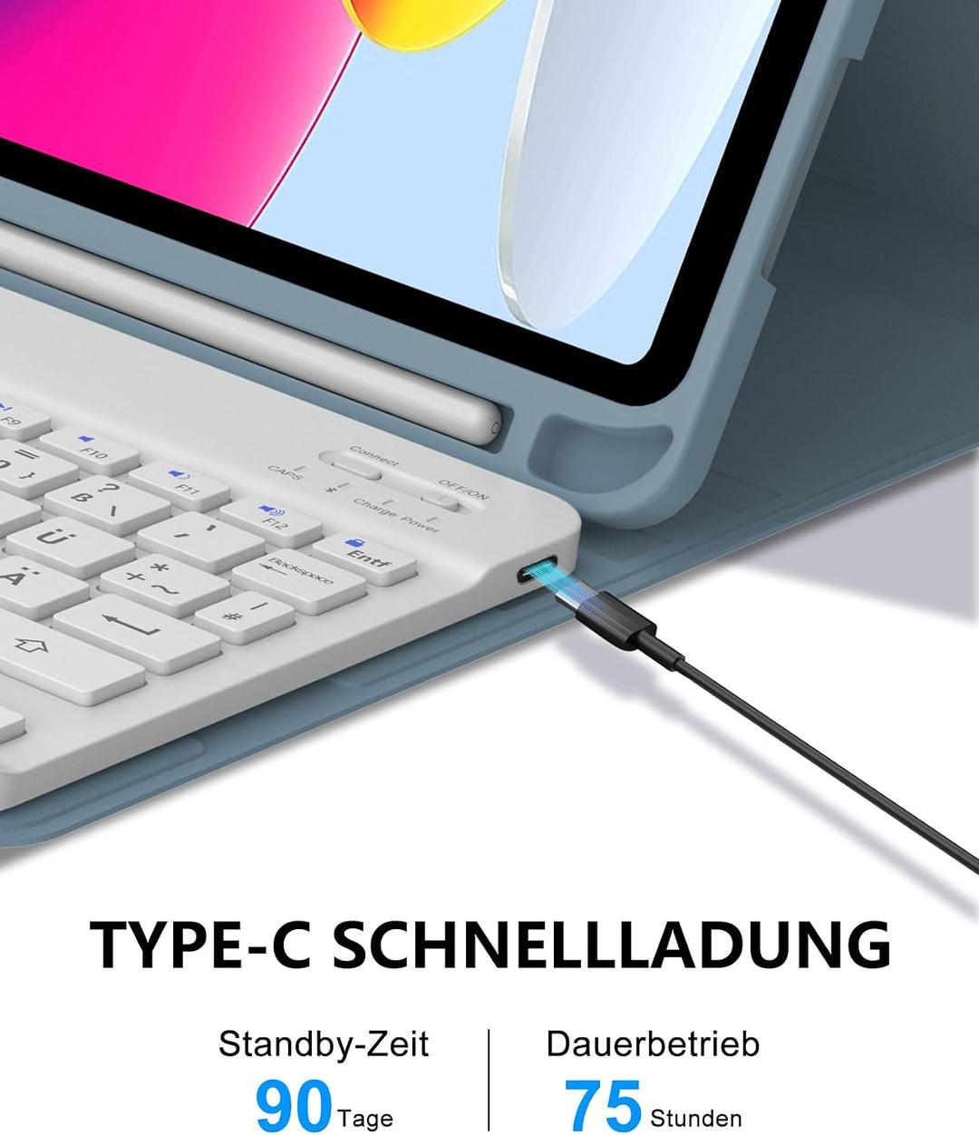 Für iPad A16 11. Gen &amp; 10. Gen Hülle mit Tastatur QWERTZ | Langer Akkulaufzeit, Zuverlässiger Schutz