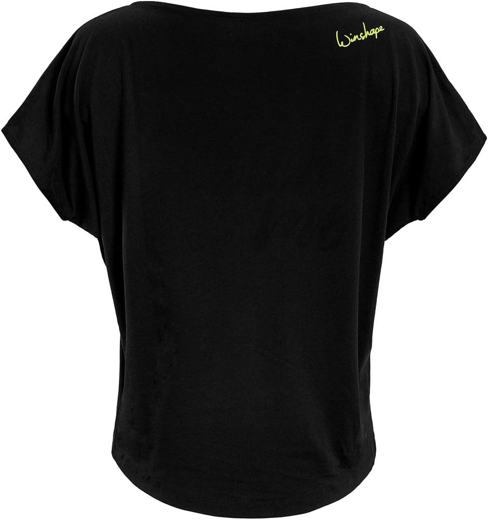 Winshape Damen Ultra leichtes Modal-Kurzarmshirt MCT002 S Lässig Schwarz-neon-gelb-glitzer, S Lässig