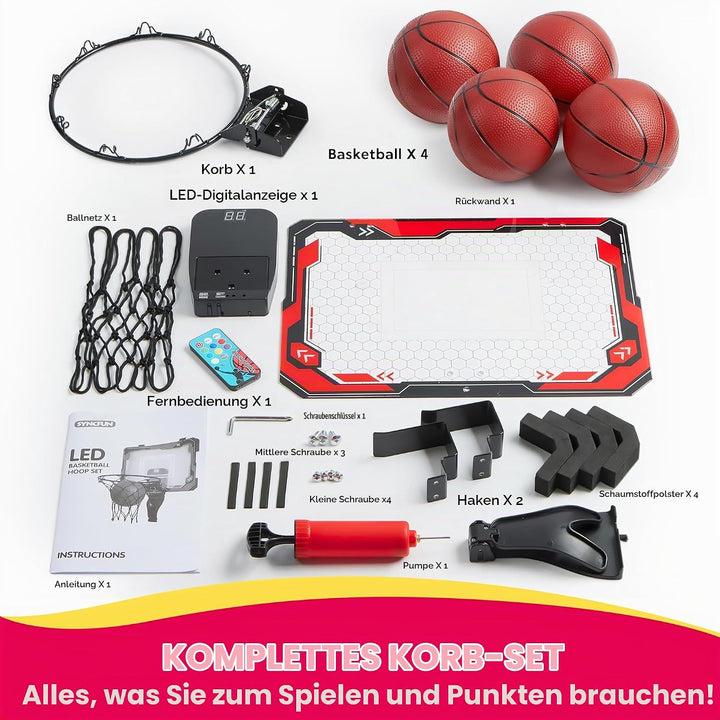 SYNCFUN Basketballkorb Indoor Kinder,Mini Basketballkorb Kinder mit Elektronische Anzeigetafel 4 Bal