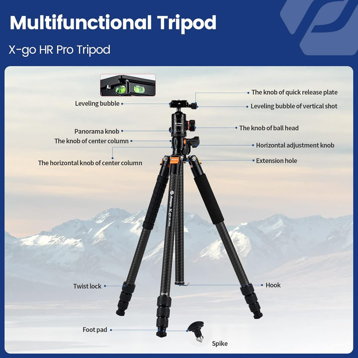 Fotopro Carbonfaser-Horizontalstativ, 160 cm Kamerastativ mit 360-Grad-Kugelkopf, Schnellwechselplat
