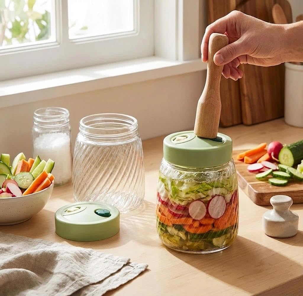 2 Pack 1L Glass Fermentation Jars with Double Airlock Valve,Kimchi behälter,fermentierglas, Airtight