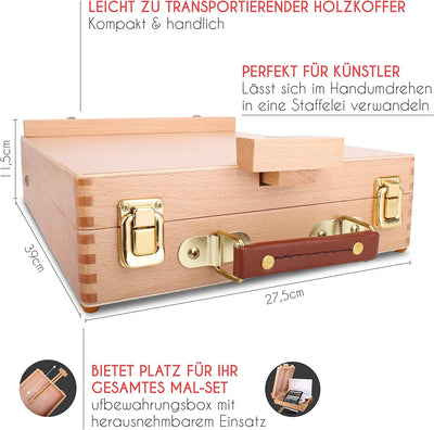 Acrylfarbe Set für Künstler - mit Malkoffer für Erwachsene aus Holz, Staffelei 18 Tuben Acrylfarben,