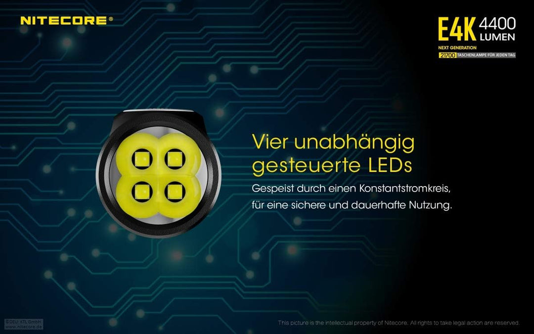 NITECORE E4K - 4400 Lumen, Akku über USB ladbar