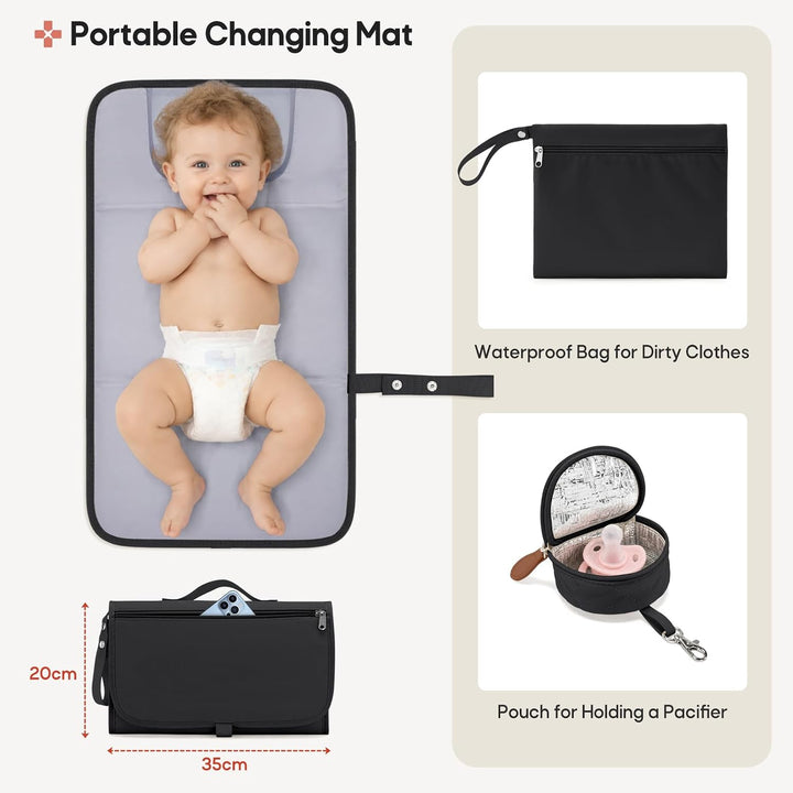 RAINSMORE Baby Wickeltasche Kinderwagen mit Schnullertasche Wickelunterlage | Wickelrucksack Gross B