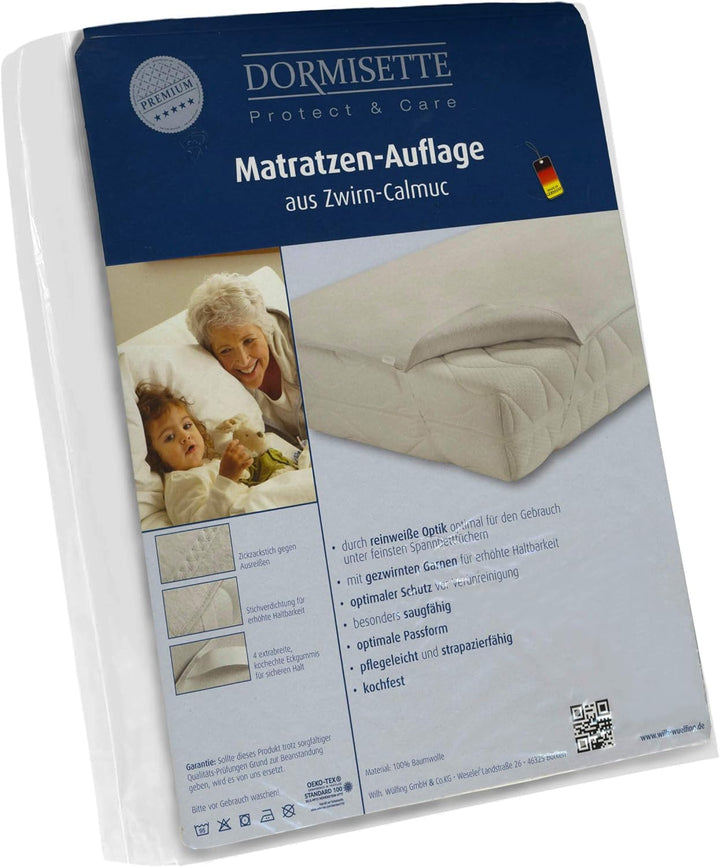 Dormisette Q159 Premium Molton-Matratzenauflage, 90/190 cm, Baumwolle/Zwirn-Calmuc, Reinweiss, 90/19