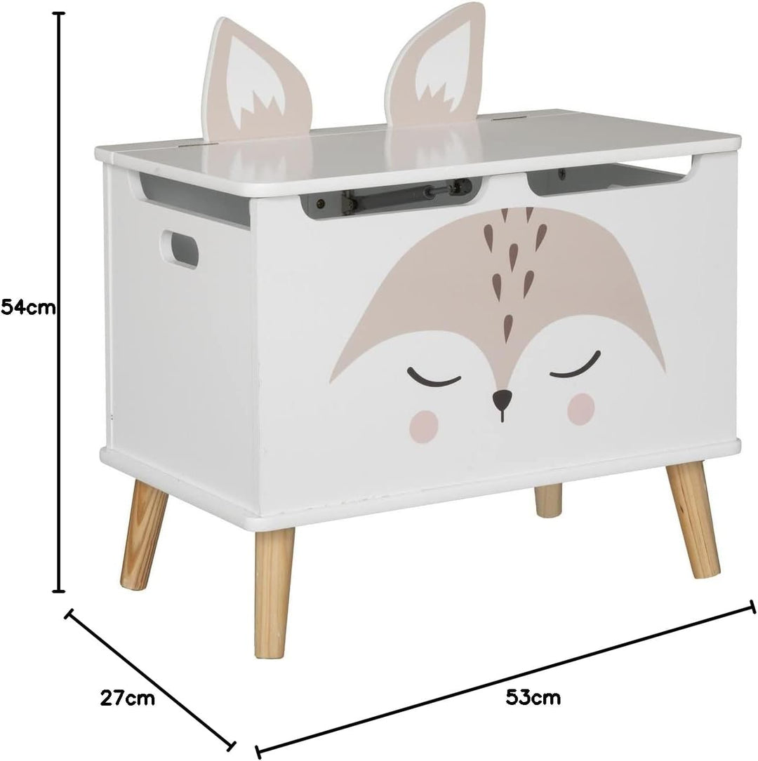 Atmosphera - Kindertruhe Fuchs - Holz und Kiefer - weiss - 53x54-5 cm. - Weiss