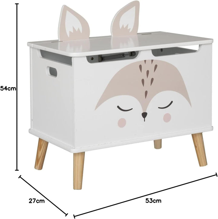 Atmosphera - Kindertruhe Fuchs - Holz und Kiefer - weiss - 53x54-5 cm. - Weiss