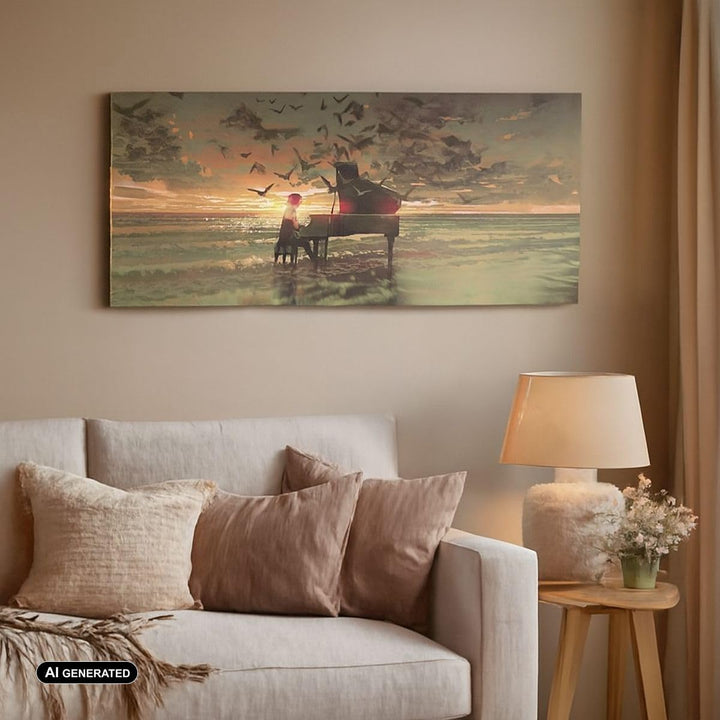Wandbilder Dekoration Wohnzimmer Klaviermusik Panorama Bilder auf Leinwand 120x50cm Leinwandbild mit