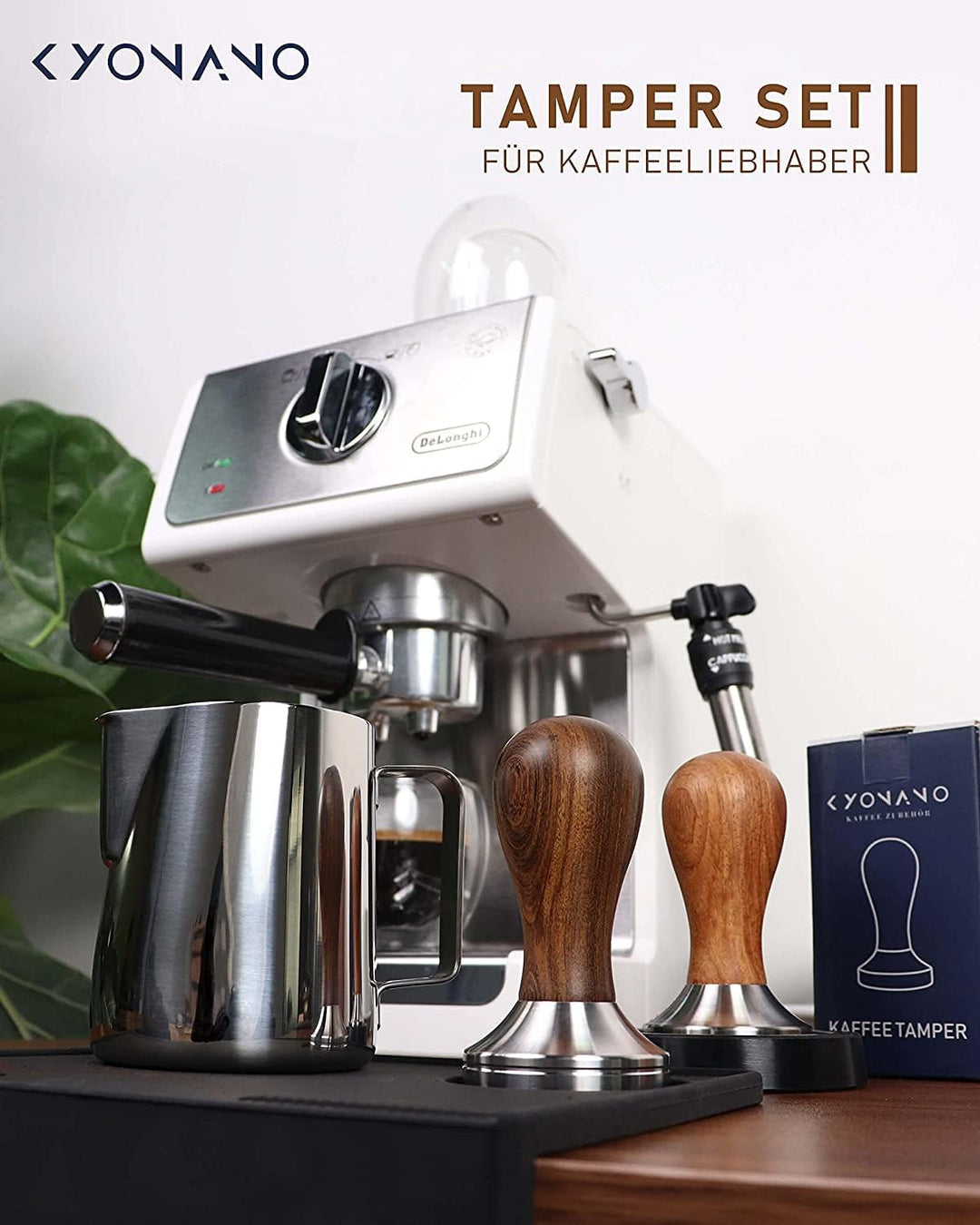 KYONANO Tamper 51 mm, Kaffee Tamper aus Edelstahl 304 & Chacate Pretoholz, Espresso Tamper inkl. Tam