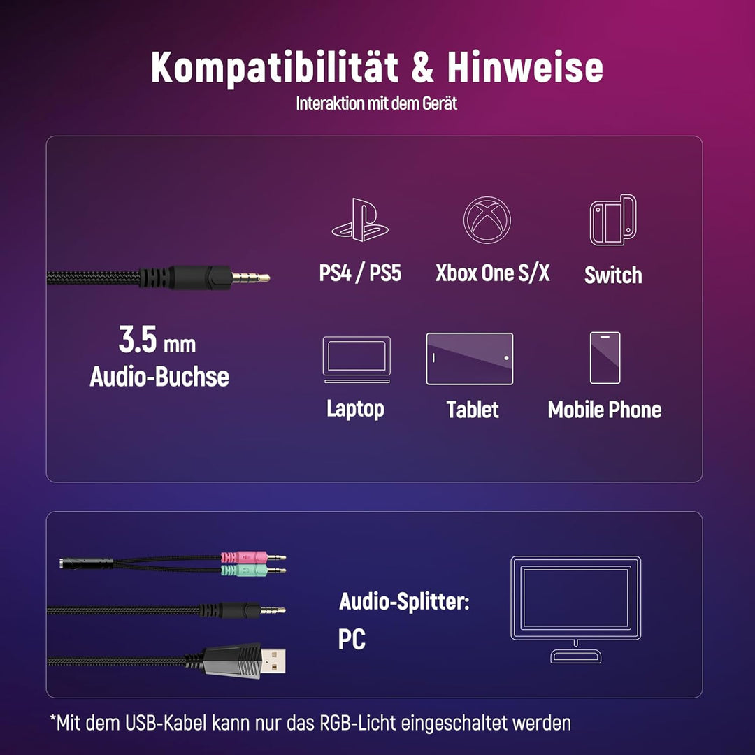 Ozeino Gaming Headset für Ps4/Ps5/Pc/Xbox 360 with 3D Surround Sound Headset mit Mikrofon Kopfhörer