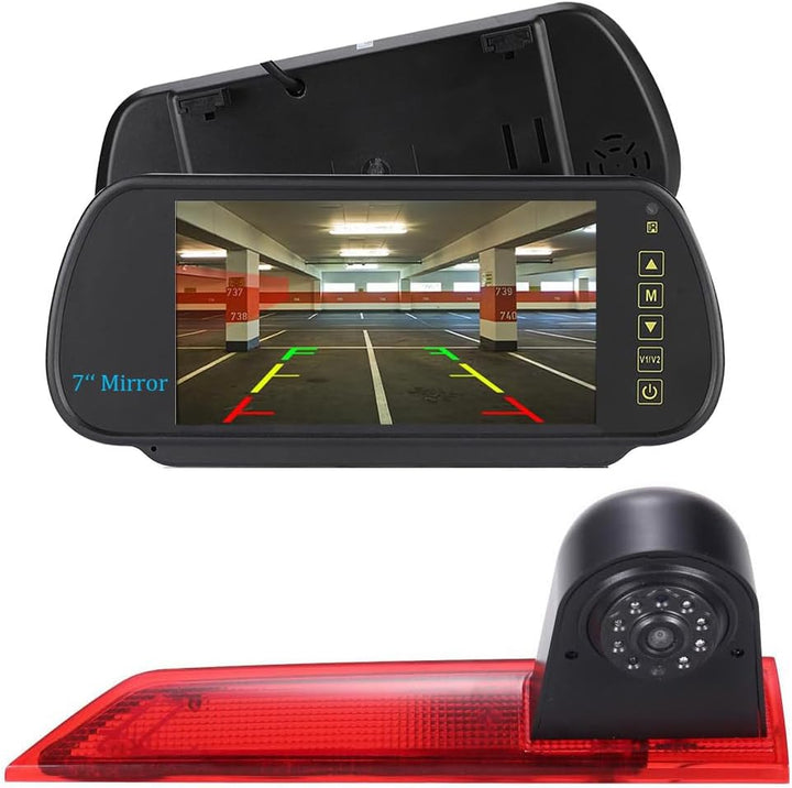 HD Bremsleuchte Rückfahrkamera mit Spiegel 7 Zoll Touch Screen Rückspiegel Monitor, Transporter wass