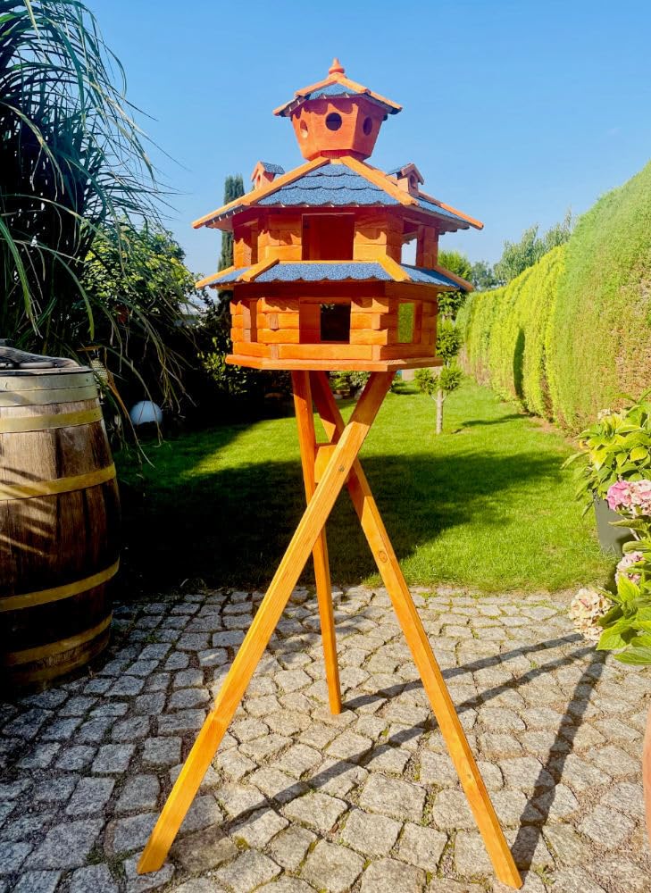 Vogelvilla wetterfest von L bis XXL Futterhaus Vogelhaus mit oder ohne Ständer in Braun mit Rot, Grü