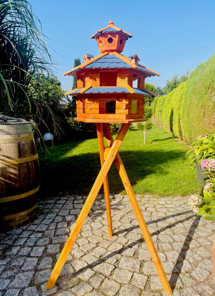 Vogelvilla wetterfest von L bis XXL Futterhaus Vogelhaus mit oder ohne Ständer in Braun mit Rot, Grü