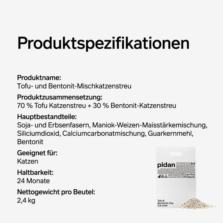 pidan Mix Tofu Katzenstreu (4 x 2,4 kg/6 l Beutel), 100% natürliches, geruchloses Tofustreu mit Bent