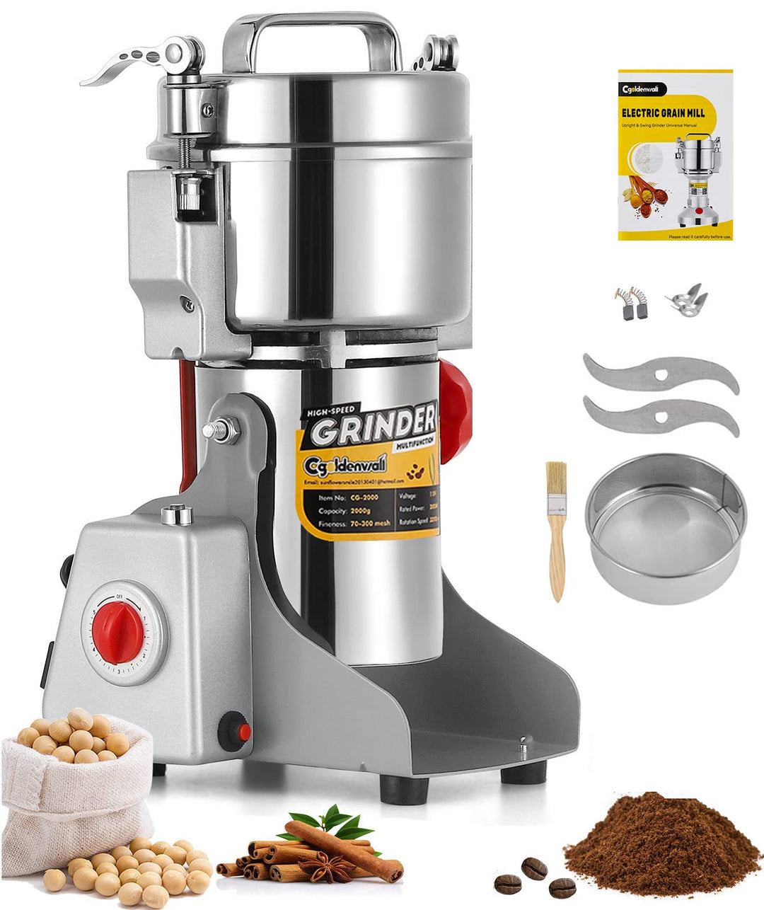 300g 1800W Elektrische Getreidemühle 30S Schnelle Superfine Edelstahl Mühle Kornmühlen Trocken Kräut