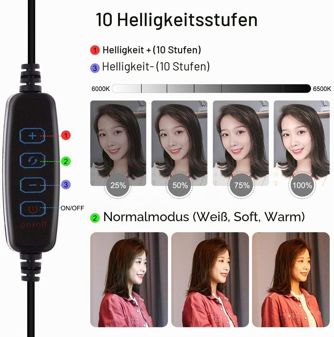 APP Life Ring Light für Selfies 10 Zoll - dreieckige Halterung - 3 Beleuchtungsmodi mit 10 Helligkei