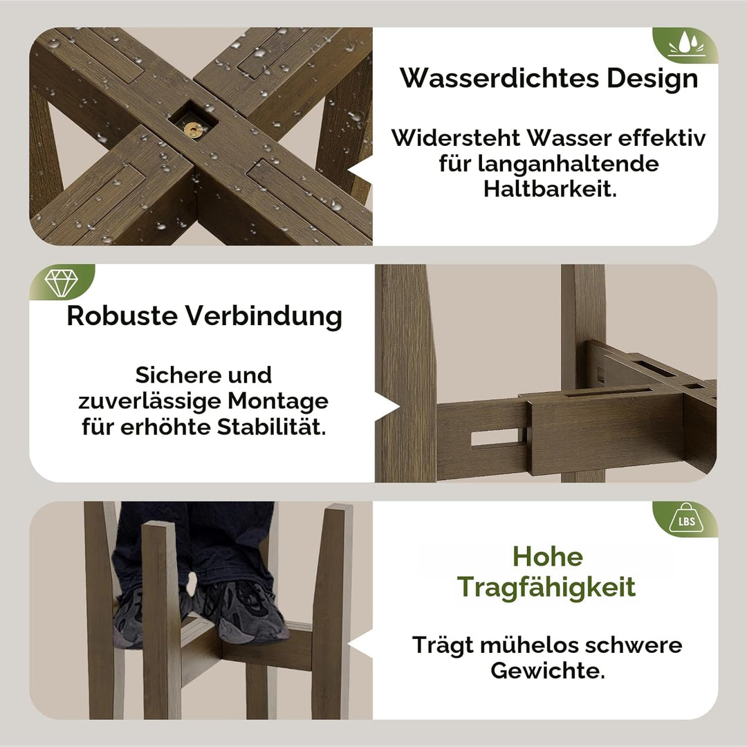 Bamworld Blumenhocker Outdoor Blumenständer Bambus Pflanzenhocker Indoor Blumentreppe Outdoor Wetter