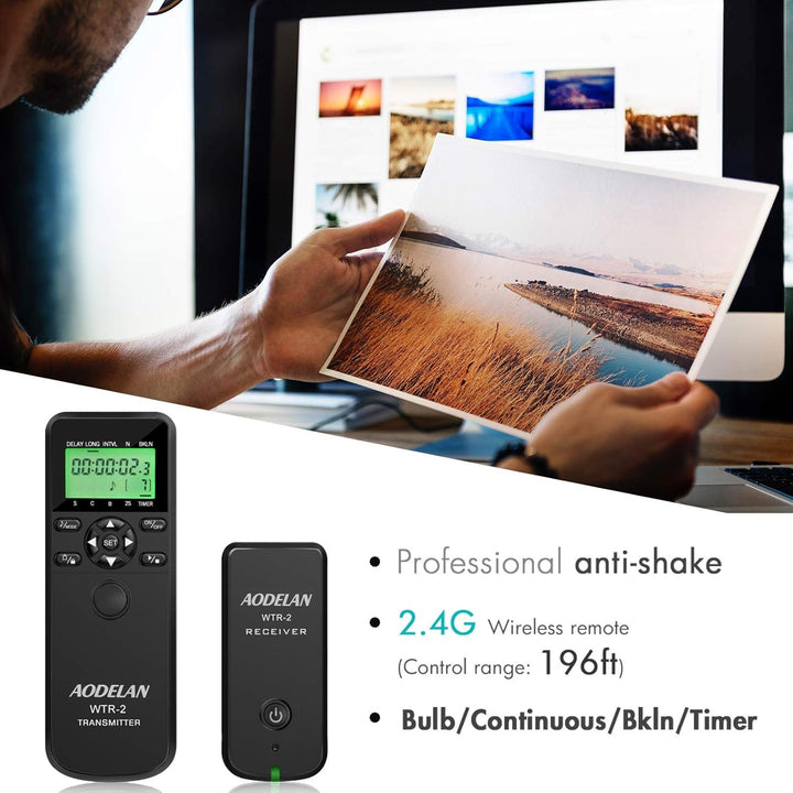 AODELAN WTR2 Kabelloser Fernauslöser Timer für Nikon D5300, D850, D810, D700, D500, D4, D5, D4s, D31