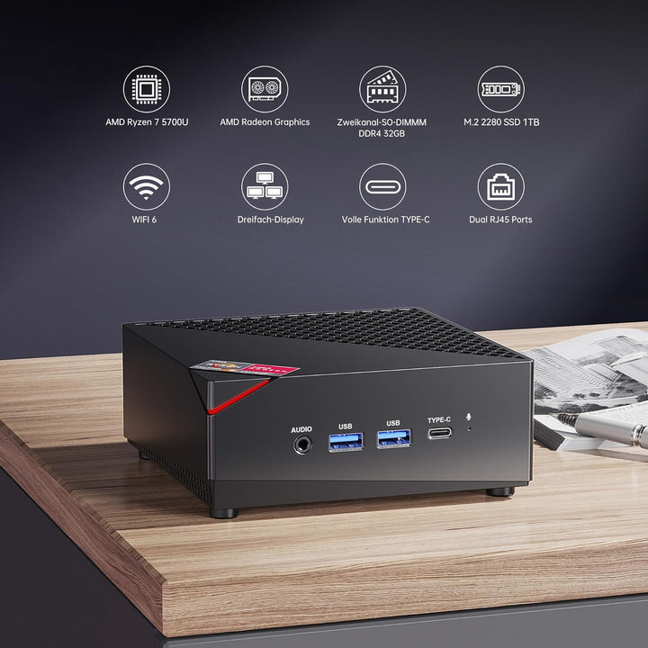 ACEMAGICIAN AM06 Pro Mini PC, AMD Ryzen 7 5700U (8C/16T, bis zu 4.3Ghz),32GB DDR4 1TB M.2 SSD Mini C